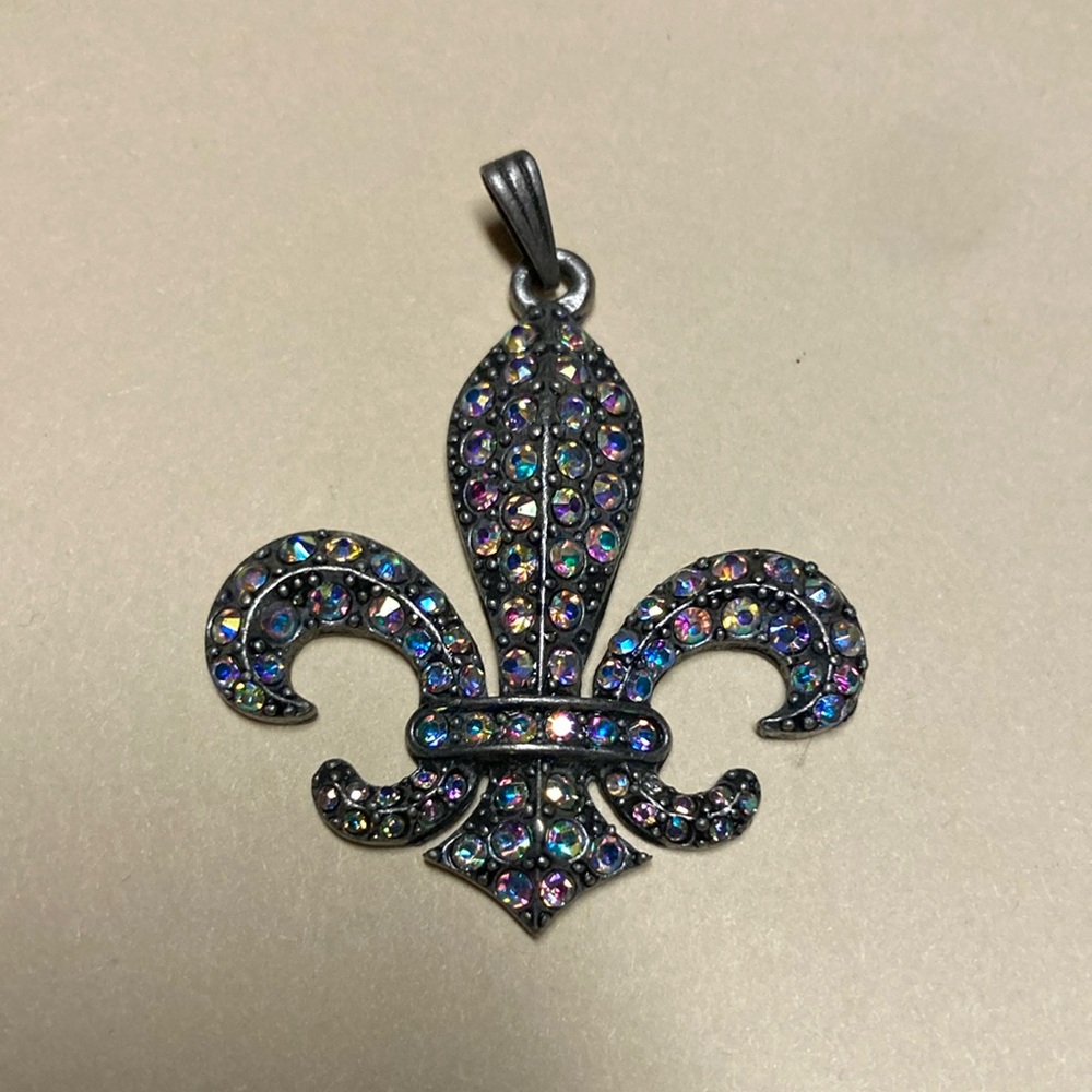 Clear AB Rhinestones Fleur-de-Lis Pendant
